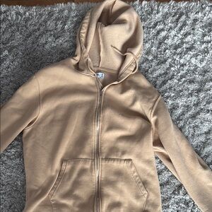 Tan Hooded Zip-Up Sweatshirt